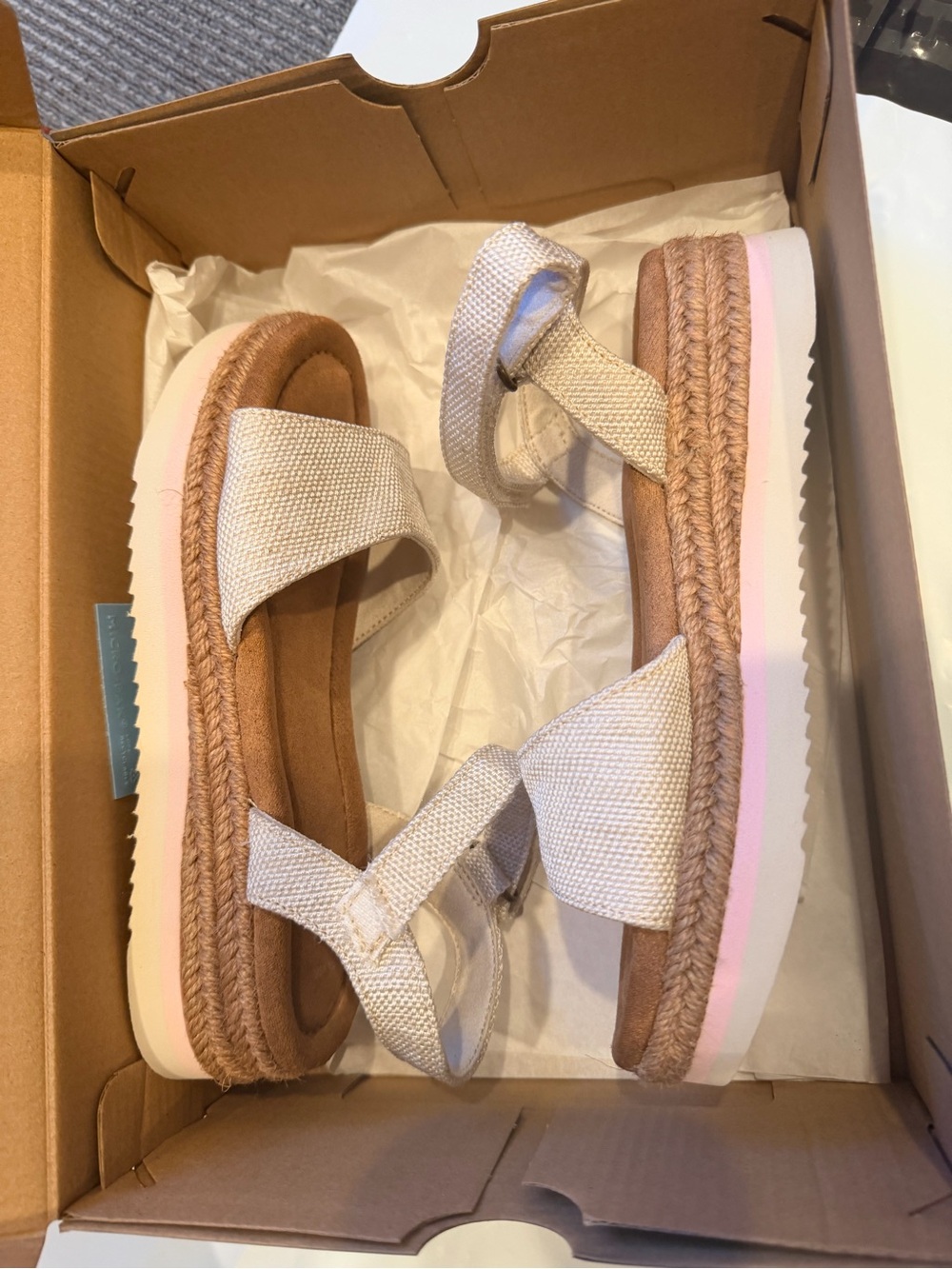 TOMS Diana Platform Wedge Sandals Natural Canvas Espadrille Size 4 NEW